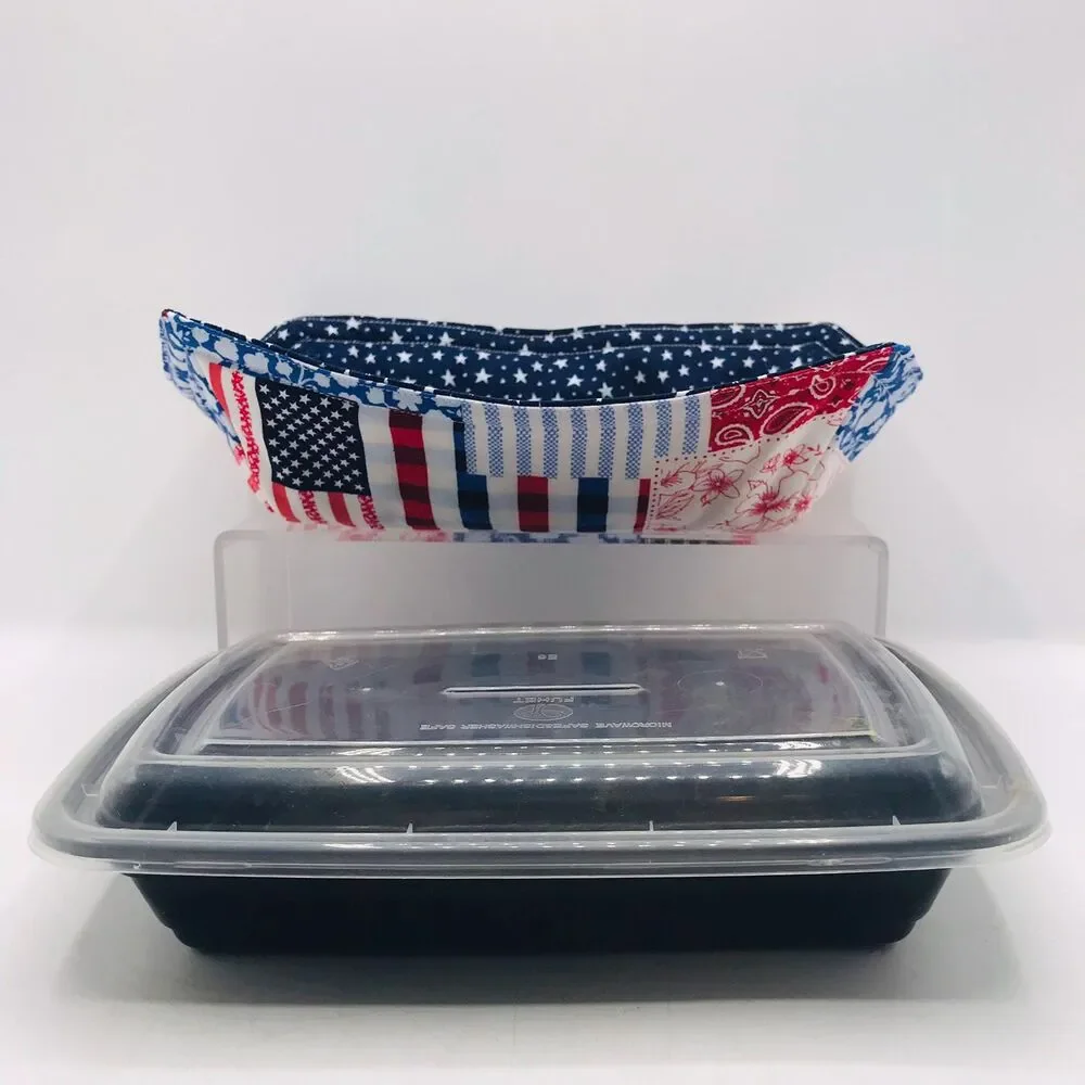 Reversible Microwave Cozie For Takeout Containers Cottage Patriotic Patchwork